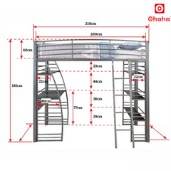 Giường tầng thông minh khung sắt có bàn học Ohaha - GTS007