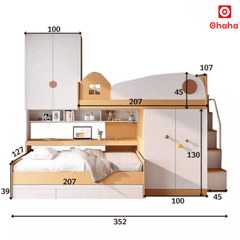 Giường tầng thông minh cao cấp Ohaha 2 tủ áo - GTCC024