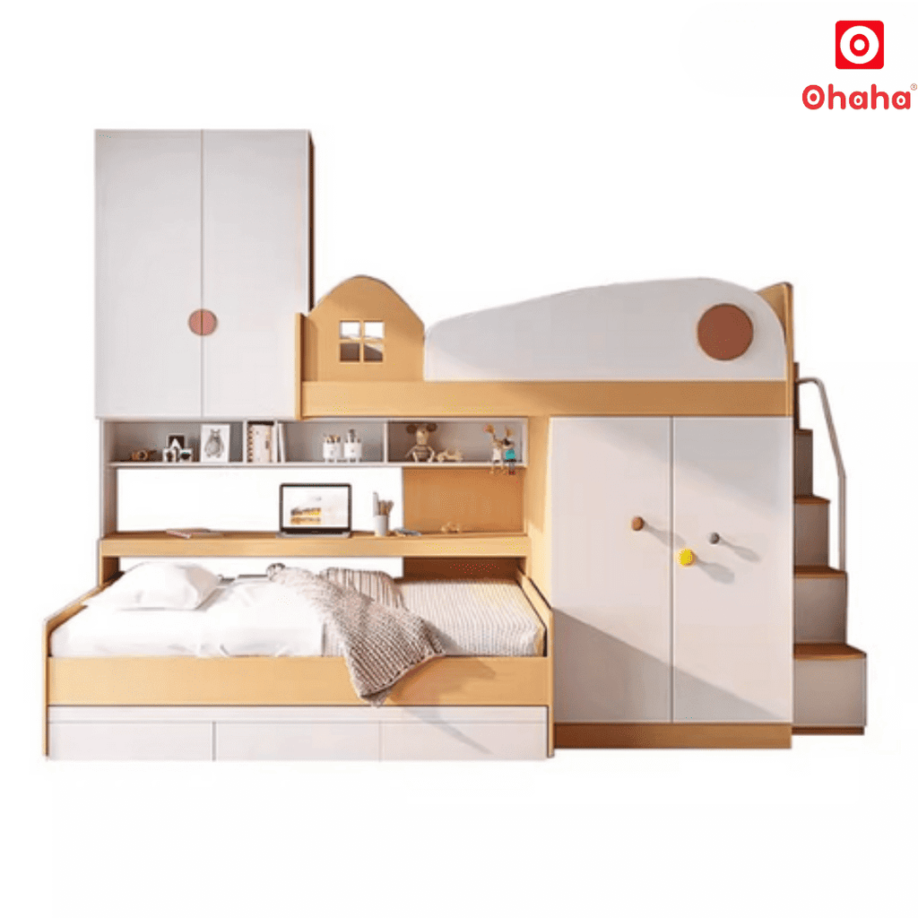 Giường tầng thông minh cao cấp Ohaha 2 tủ áo - GTCC024