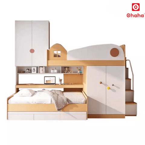 Giường tầng thông minh cao cấp Ohaha 2 tủ áo - GTCC024