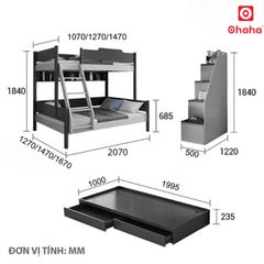 Giường tầng thông minh đa năng Ohaha 3 tầng - GTĐN002