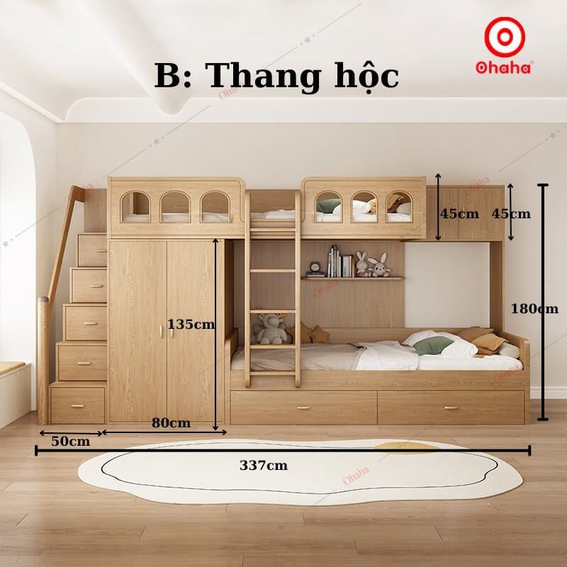 Giường tầng thông minh Ohaha có tủ áo và kệ sách - GTTM046