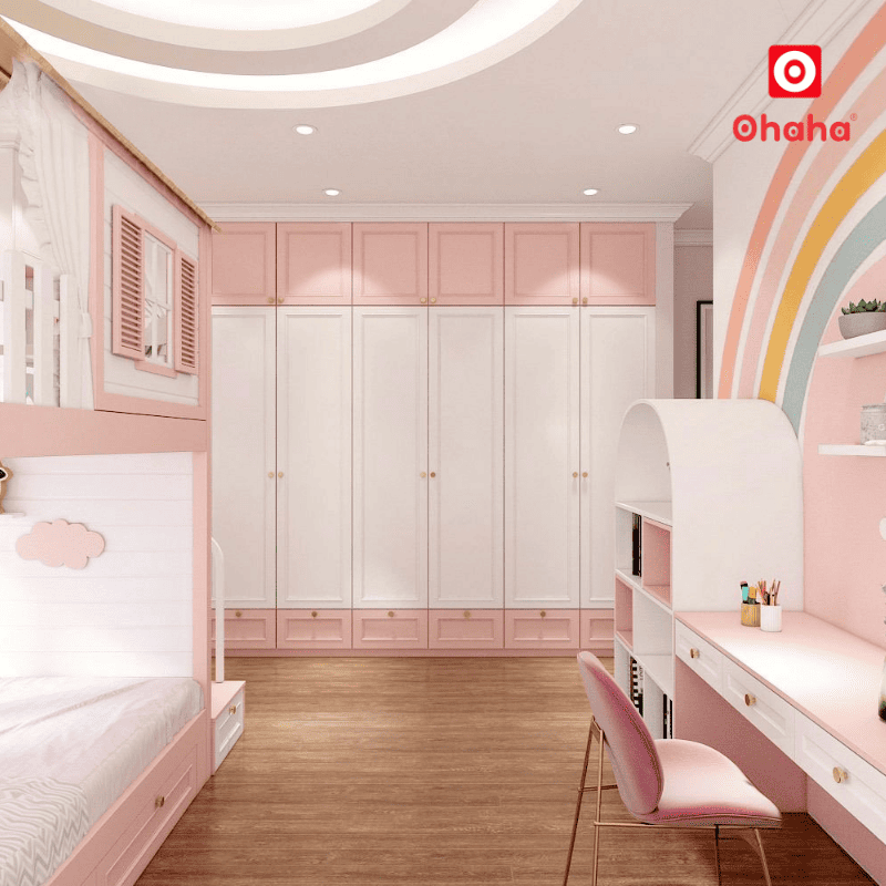 Giường tầng thông minh hiện đại hình ngôi nhà cho bé OHAHA - GTTM077