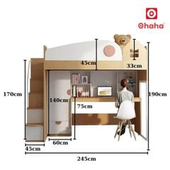 Giường tầng thông minh kết hợp tủ quần áo và bàn học OHAHA - GTTM088