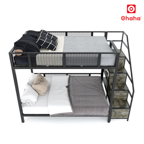 Giường Tầng Thông Minh Khung Sắt Gỗ Cao Su OHAHA - GTS057