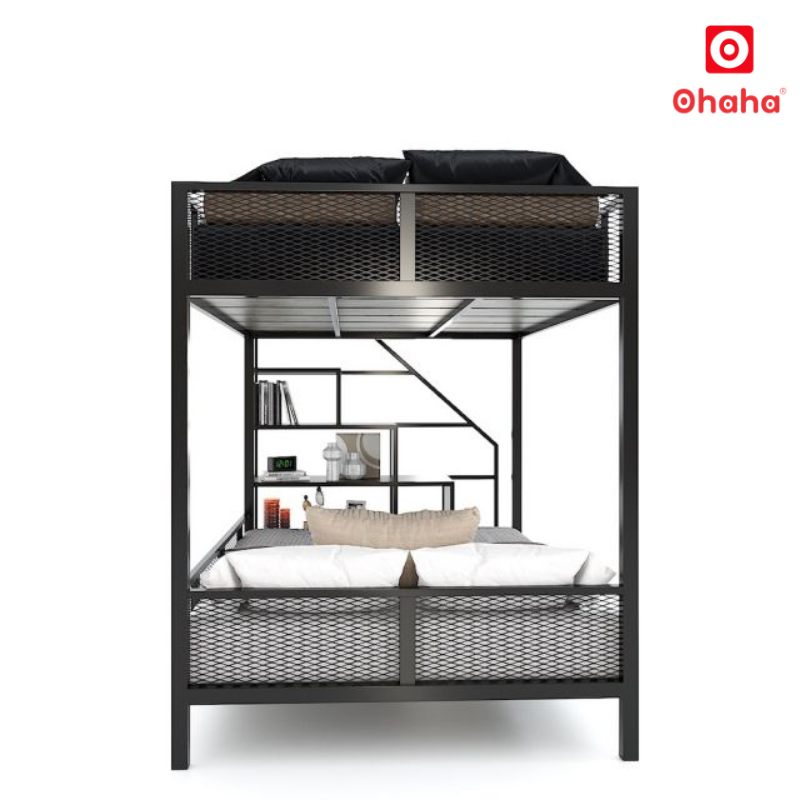 Giường Tầng Thông Minh Khung Sắt Gỗ Cao Su OHAHA - GTS057