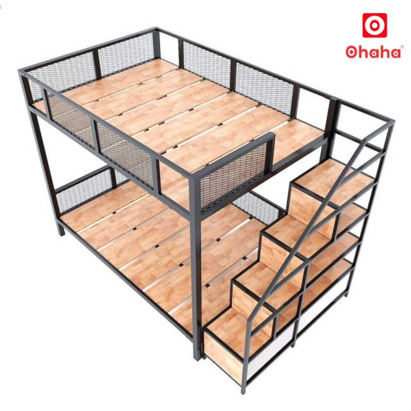 Giường Tầng Thông Minh Khung Sắt Gỗ Cao Su OHAHA - GTS057