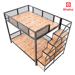 Giường Tầng Thông Minh Khung Sắt Gỗ Cao Su OHAHA - GTS057