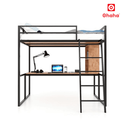 Giường Tầng Thông Minh Khung Sắt Gỗ Cao Su OHAHA - GTS058