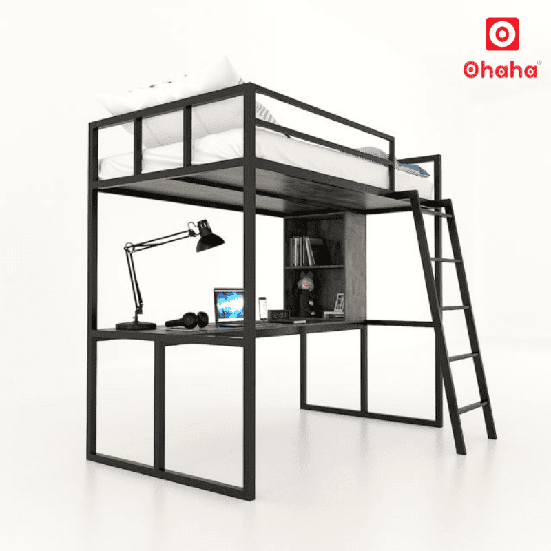 Giường Tầng Thông Minh Khung Sắt Gỗ Cao Su OHAHA - GTS058