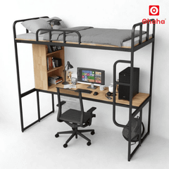 Giường Tầng Thông Minh Khung Sắt Gỗ Cao Su OHAHA - GTS059