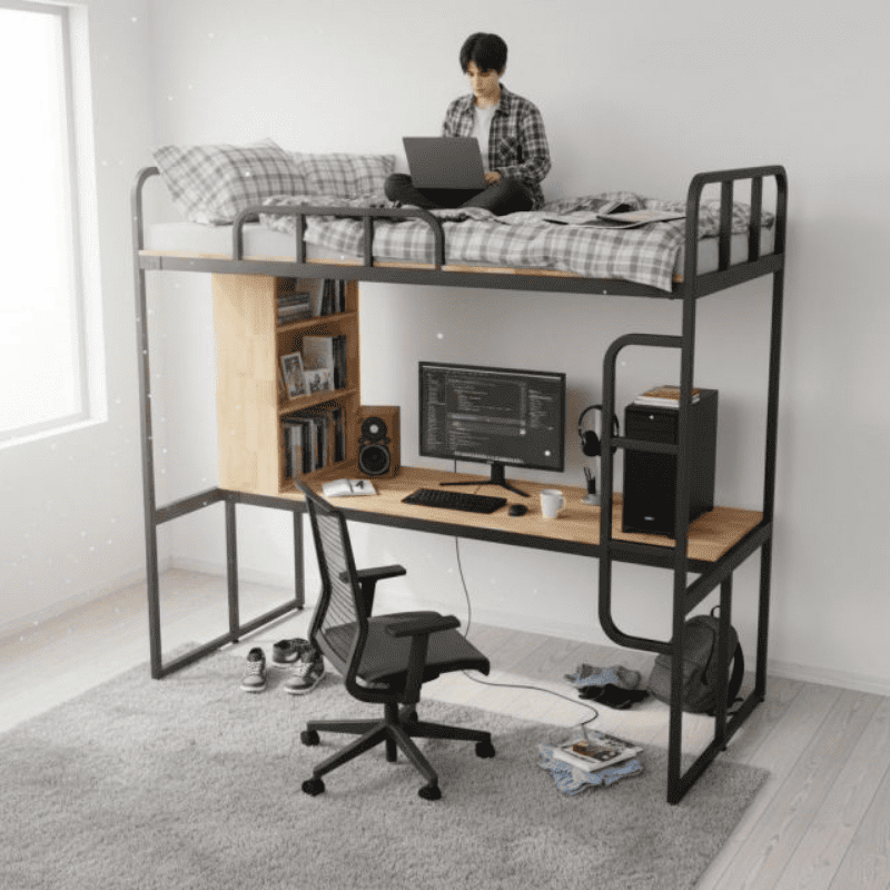 Giường Tầng Thông Minh Khung Sắt Gỗ Cao Su OHAHA - GTS059