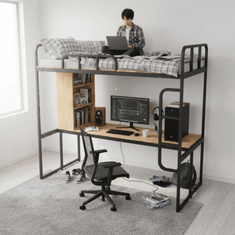 Giường Tầng Thông Minh Khung Sắt Gỗ Cao Su OHAHA - GTS059