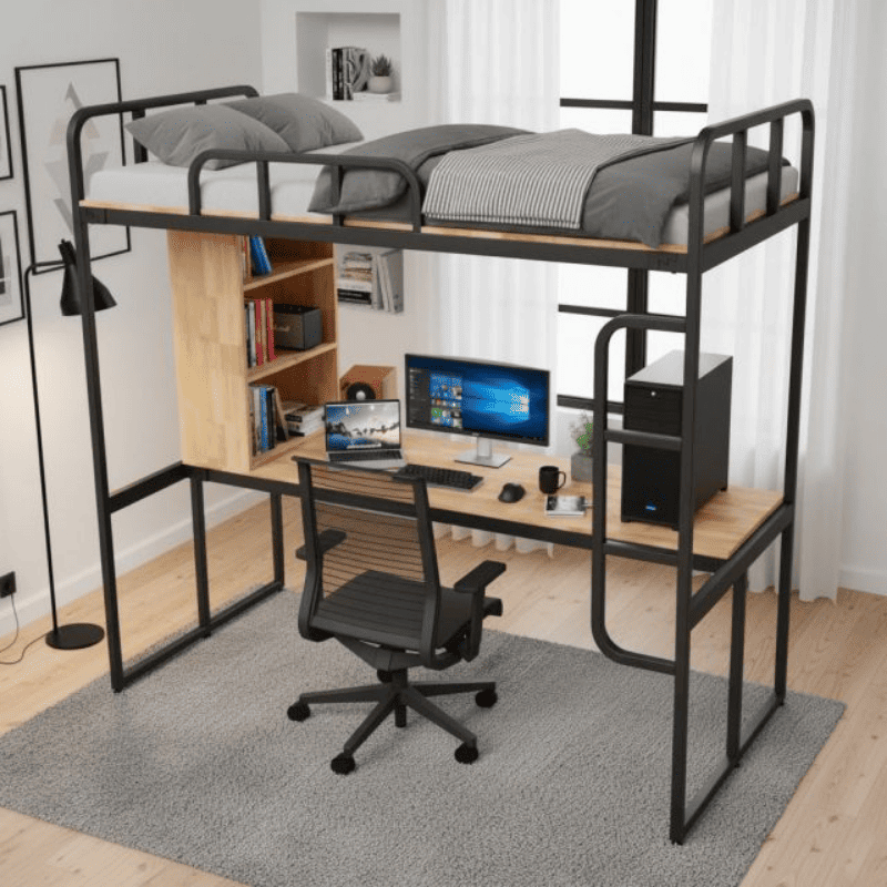 Giường Tầng Thông Minh Khung Sắt Gỗ Cao Su OHAHA - GTS059