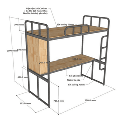 Giường Tầng Thông Minh Khung Sắt Gỗ Cao Su OHAHA - GTS059