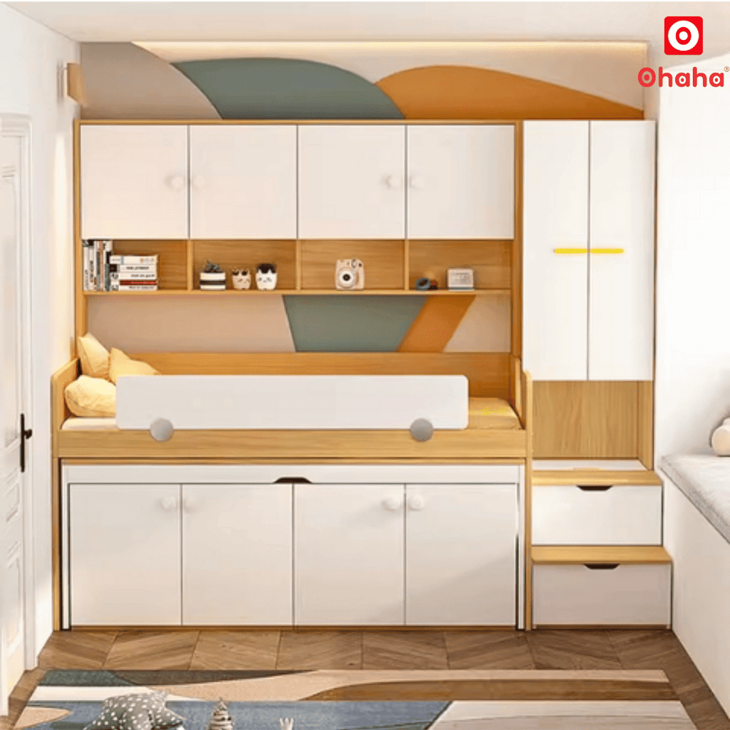 Giường tầng thông minh đa năng Ohaha nhiều tủ có bàn học - GTĐN008