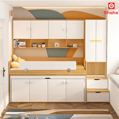 Giường tầng thông minh đa năng Ohaha nhiều tủ có bàn học - GTĐN008
