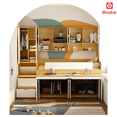 Giường tầng thông minh đa năng Ohaha nhiều tủ có bàn học - GTĐN008