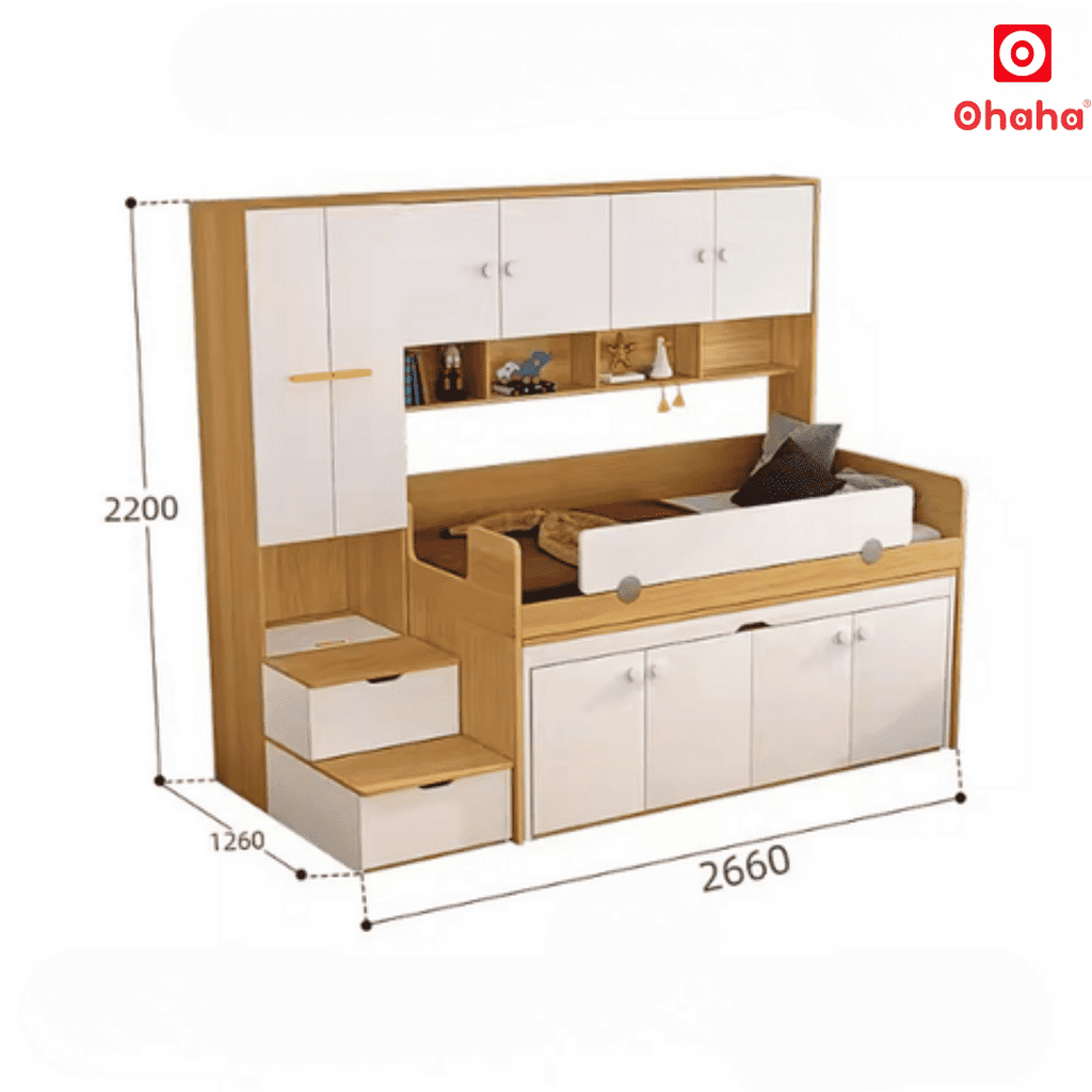 Giường tầng thông minh đa năng Ohaha nhiều tủ có bàn học - GTĐN008