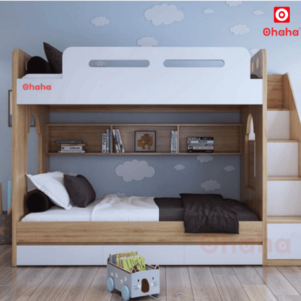 Giường tầng thông minh hiện đại cao cấp Ohaha kèm cầu thang hộc - GTHĐ003