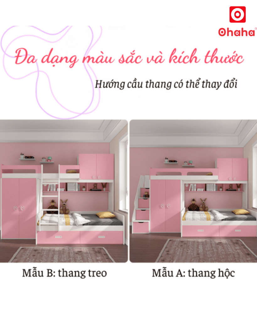 Giường tầng thông minh Ohaha kết hợp tủ áo - GTTM002