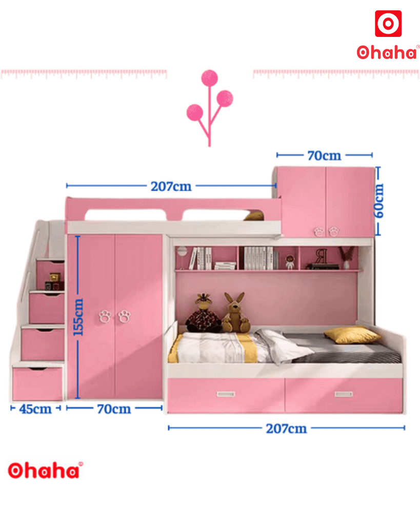 Giường tầng thông minh Ohaha kết hợp tủ áo - GTTM002