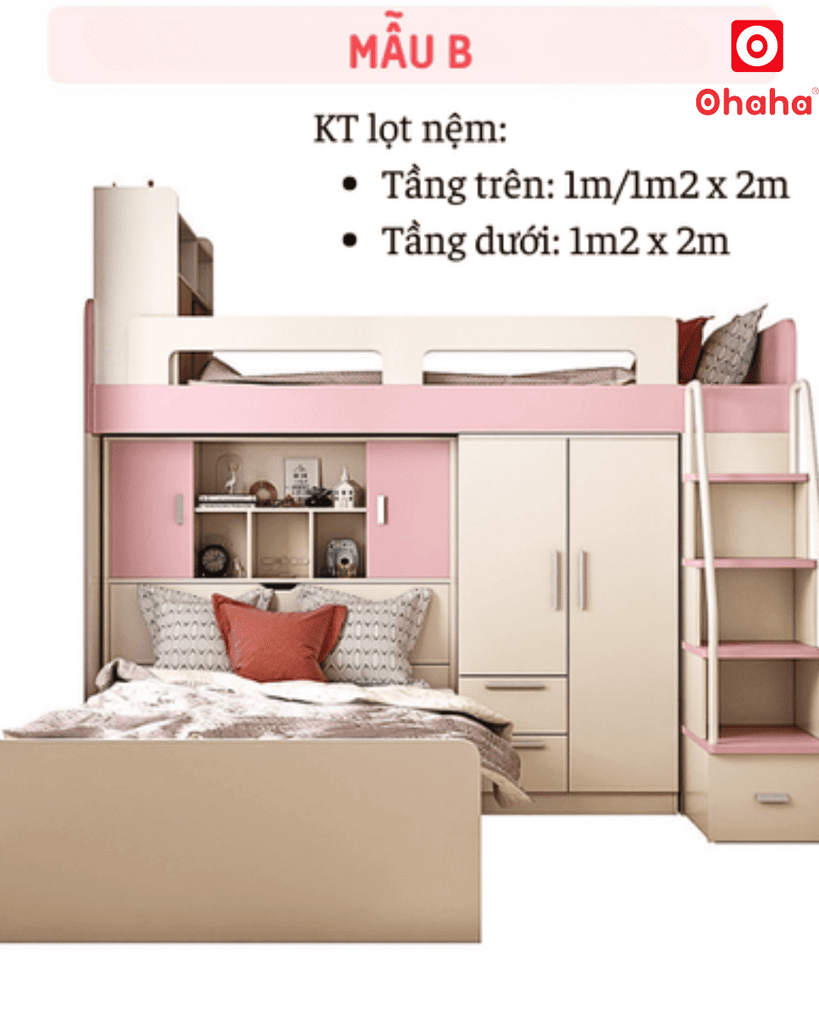 Giường tầng thông minh Ohaha kết hợp tủ và bàn học - GTTM003