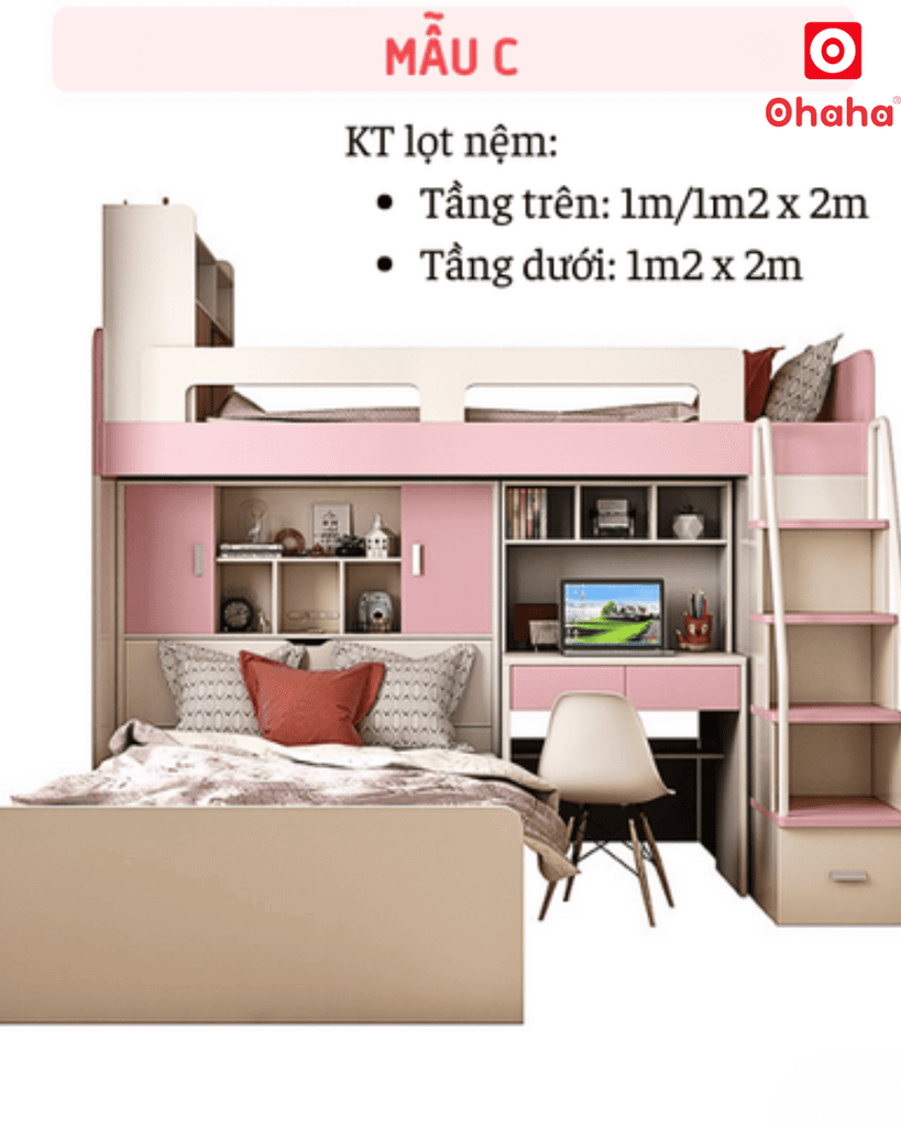 Giường tầng thông minh Ohaha kết hợp tủ và bàn học - GTTM003