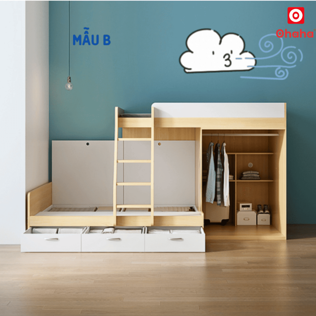 Giường tầng thông minh Ohaha kết hợp tủ áo - GTTM013