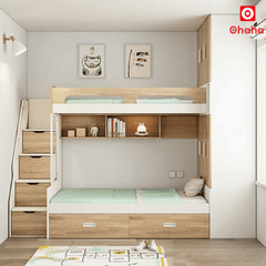 Giường tầng thông minh Ohaha kết hợp tủ áo và kệ sách - GTTM015