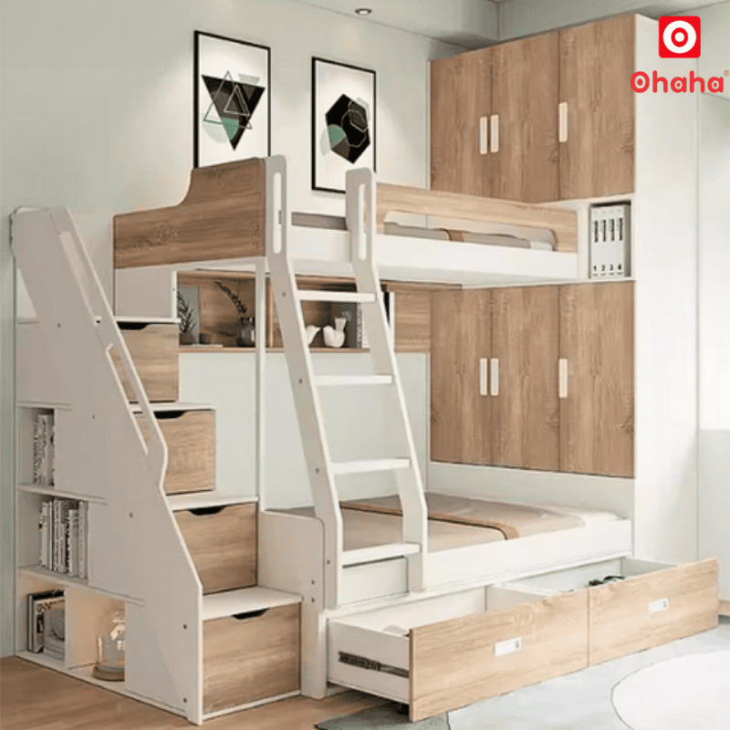 Giường tầng thông minh Ohaha kết hợp tủ áo và kệ sách - GTTM015