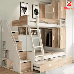 Giường tầng thông minh Ohaha kết hợp tủ áo và kệ sách - GTTM015