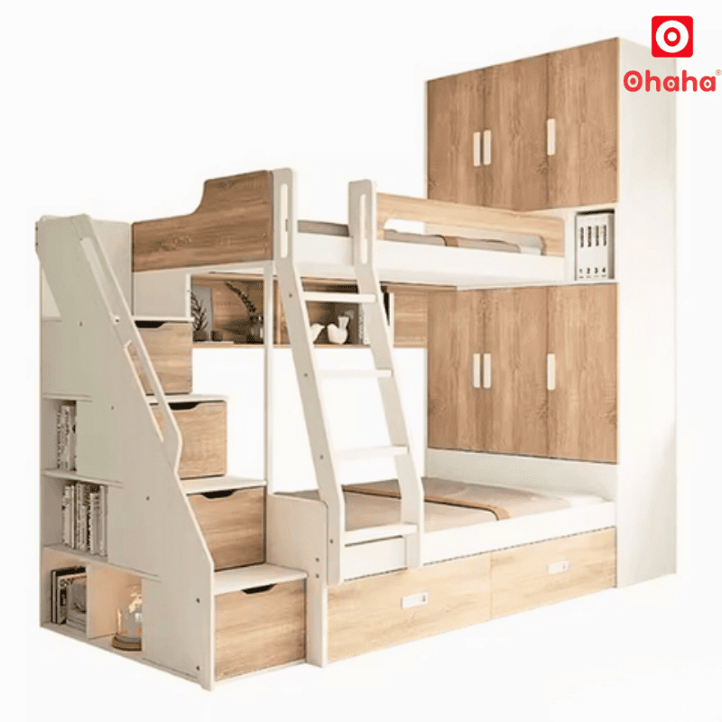 Giường tầng thông minh Ohaha kết hợp tủ áo và kệ sách - GTTM015