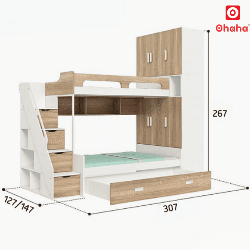Giường tầng thông minh Ohaha kết hợp tủ áo và kệ sách - GTTM015