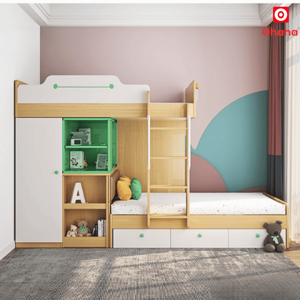 Giường tầng thông minh Ohaha kết hợp tủ áo và bàn học - GTTM016