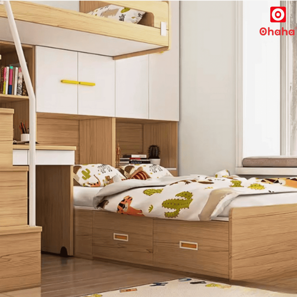 Giường tầng thông minh Ohaha kết hợp tủ áo và bàn học - GTTM017