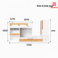 Giường tầng thông minh Ohaha có tủ áo và bàn học - GTTM025