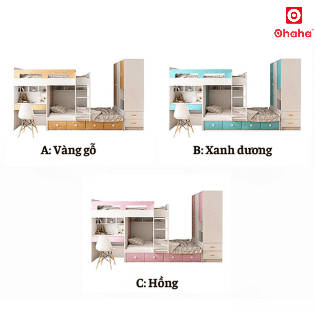 Giường tầng thông minh Ohaha có tủ áo và bàn học - GTTM025