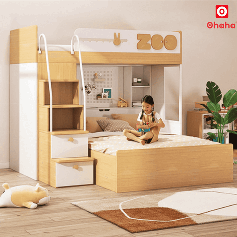 Giường tầng thông minh Ohaha có tủ áo và kệ trang trí - GTTM028