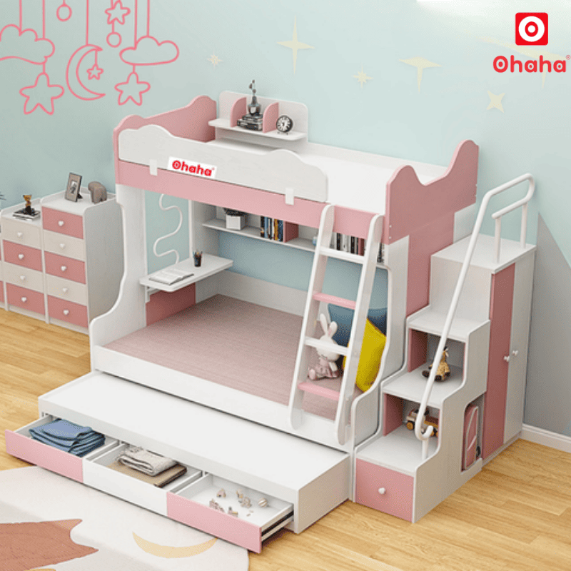 Giường 3 tầng thông minh Ohaha có bàn học và tủ áo - GTTM031