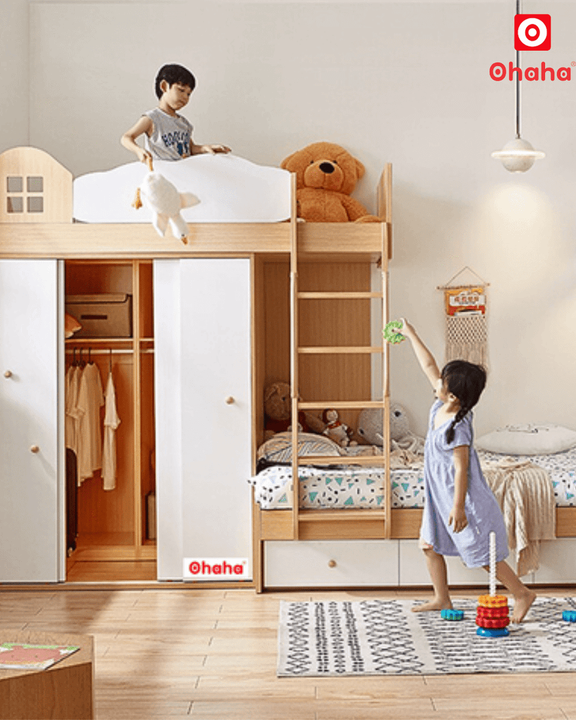 Giường tầng thông minh có tủ áo Ohaha - GTTM033