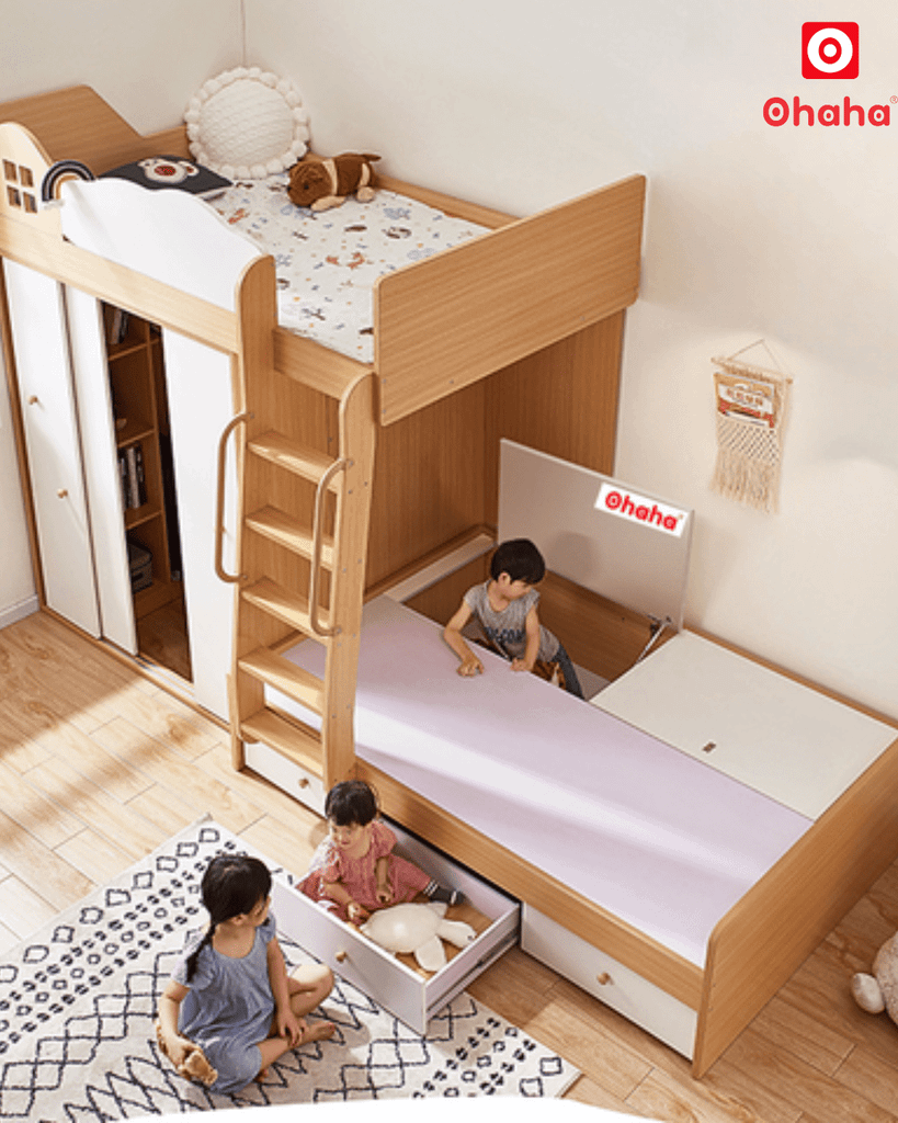 Giường tầng thông minh có tủ áo Ohaha - GTTM033