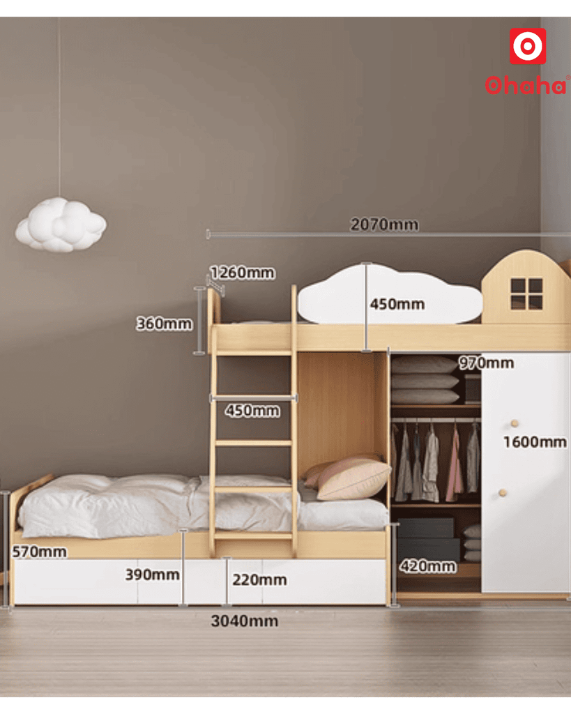 Giường tầng thông minh có tủ áo Ohaha - GTTM033