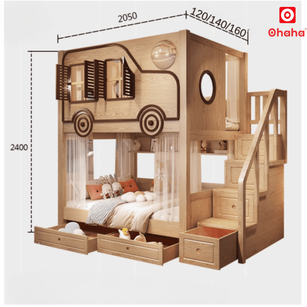 Giường tầng thông minh cao cấp Ohaha xe hơi cho bé trai - GTTM045