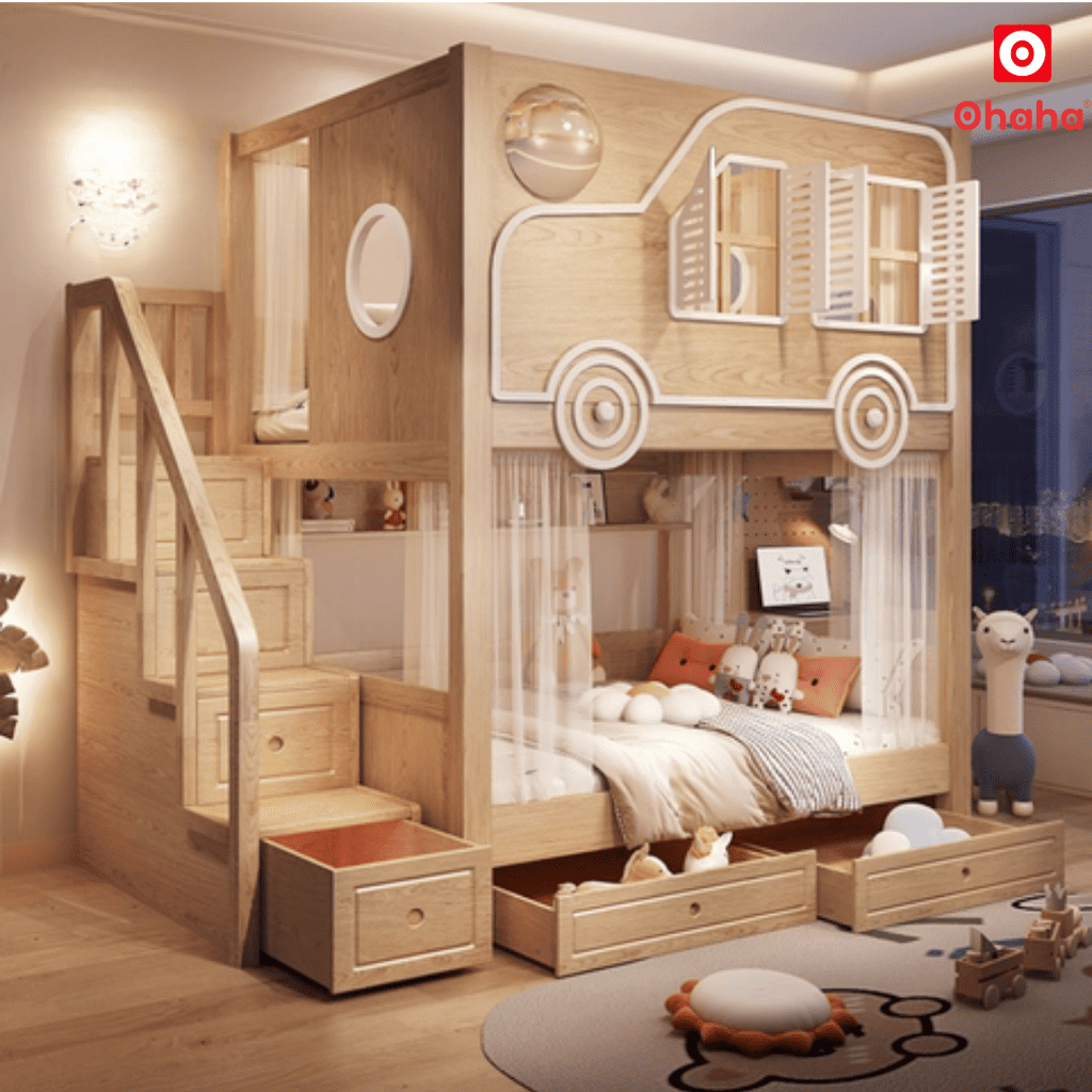 Giường tầng thông minh cao cấp Ohaha xe hơi cho bé trai - GTTM045