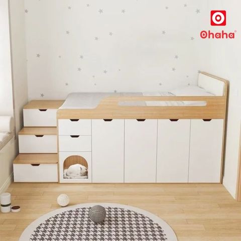 Giường tầng thông minh tích hợp tủ quần áo hiện đại OHAHA - GTTM086