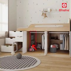 Giường tầng thông minh tích hợp tủ quần áo hiện đại OHAHA - GTTM086