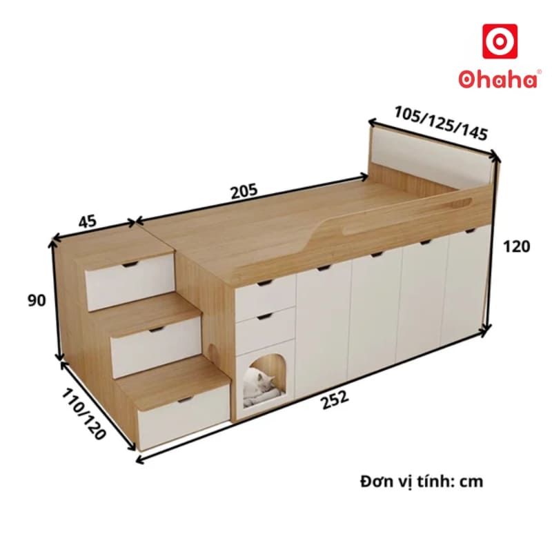 Giường tầng thông minh tích hợp tủ quần áo hiện đại OHAHA - GTTM086