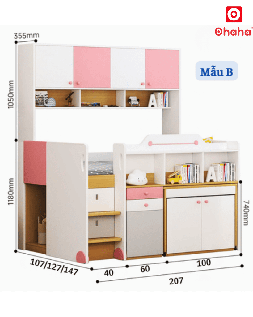 Giường tầng thông minh xếp gọn Ohaha có bàn học - GTXG010