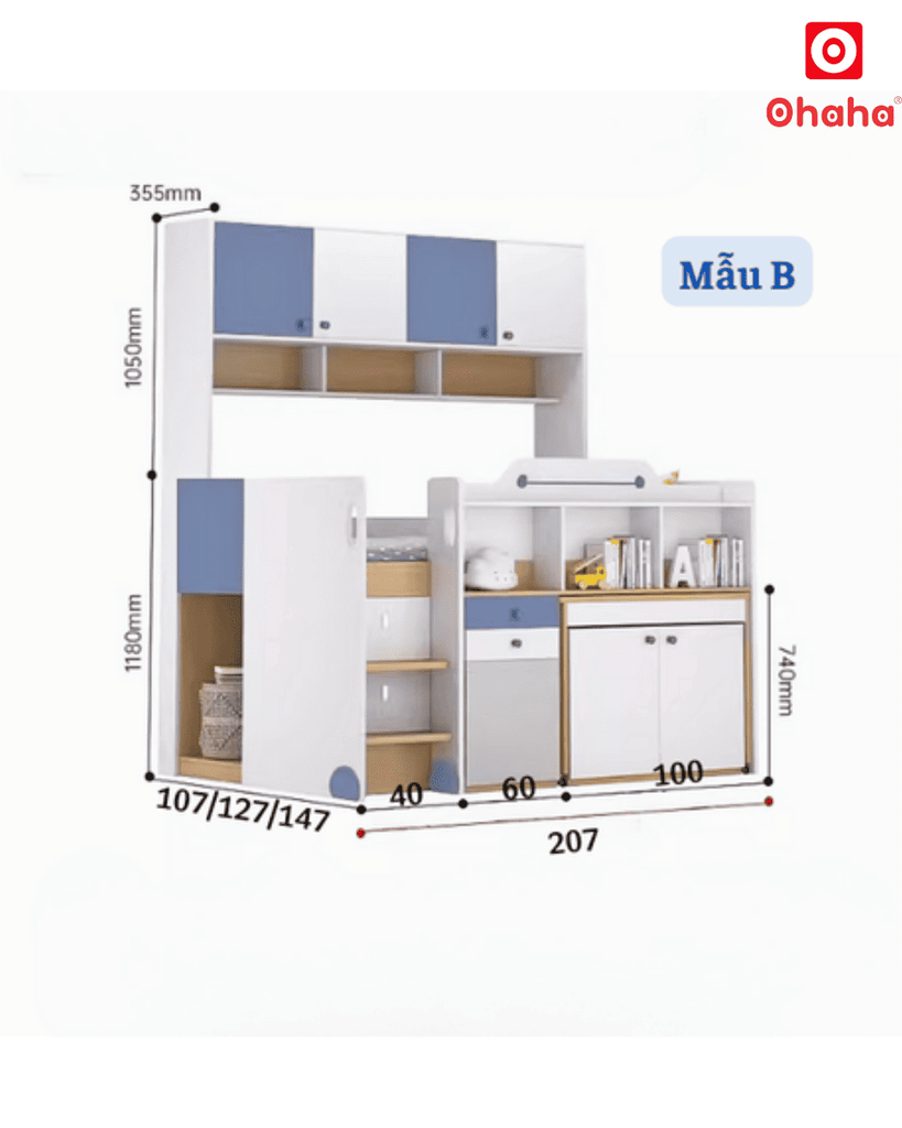 Giường tầng thông minh xếp gọn Ohaha có bàn học - GTXG010